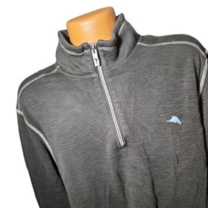 Tommy Bahama XL/TG Black Quarter Zip Relaxed Fit 100% Cotton Long Sleeve